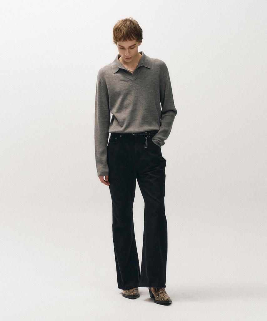 NOIRER Layered V-Neck Polo Knit (Gray)