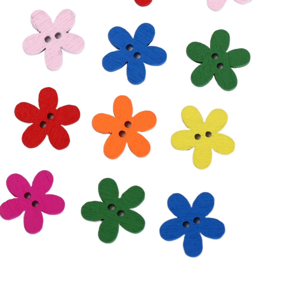 100pcs Flower Shaped Flower Wooden Button 2 Holes Sewing Button Clothing Button Clothing Sewing