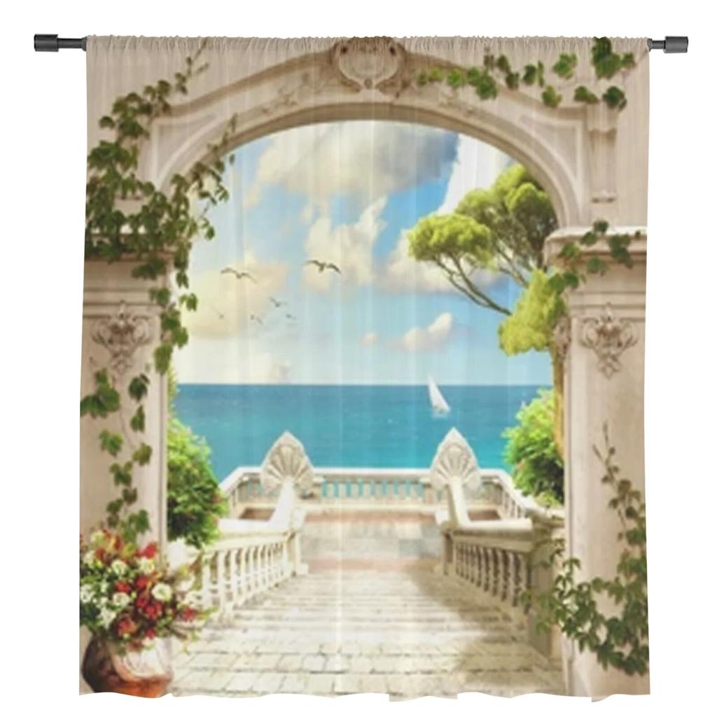 Cortinas transparentes com vista para o mar, cortina de voile para quarto, cortinas transparentes para janelas da sala de estar, cortinas de tule para cozinha