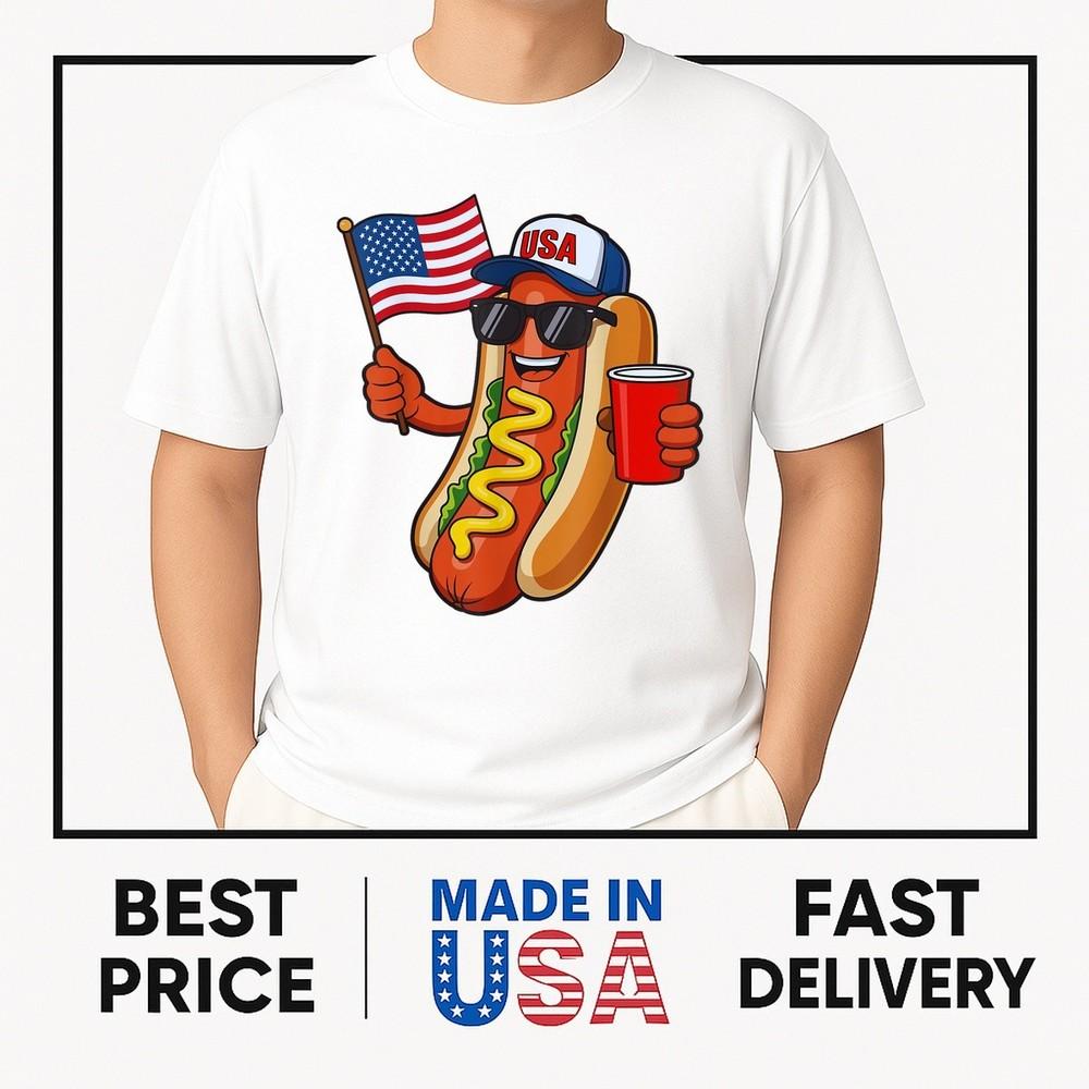 Funny 4th of July Hot Dog USA Patriotic Independence Day T-Shirt ON TREND Unisex T-Shirt S
