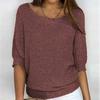 Spring European & American Style Solid Color Round Neck Sweater - Women's Elegant Three-Quarter Sleeve Commuter Top