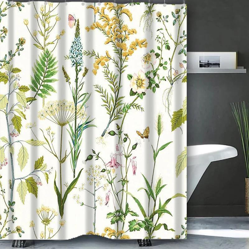Plant and Floral Bathroom Shower Curtain Dwarf Waterproof fabric bathroom Curtain With 12 Hooks Sunflower Home Deco