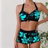 Dámské plavky Tankini 2dílné plavky Modré Světlé květy Prázdninové plavky Plavky se závěsem za krk