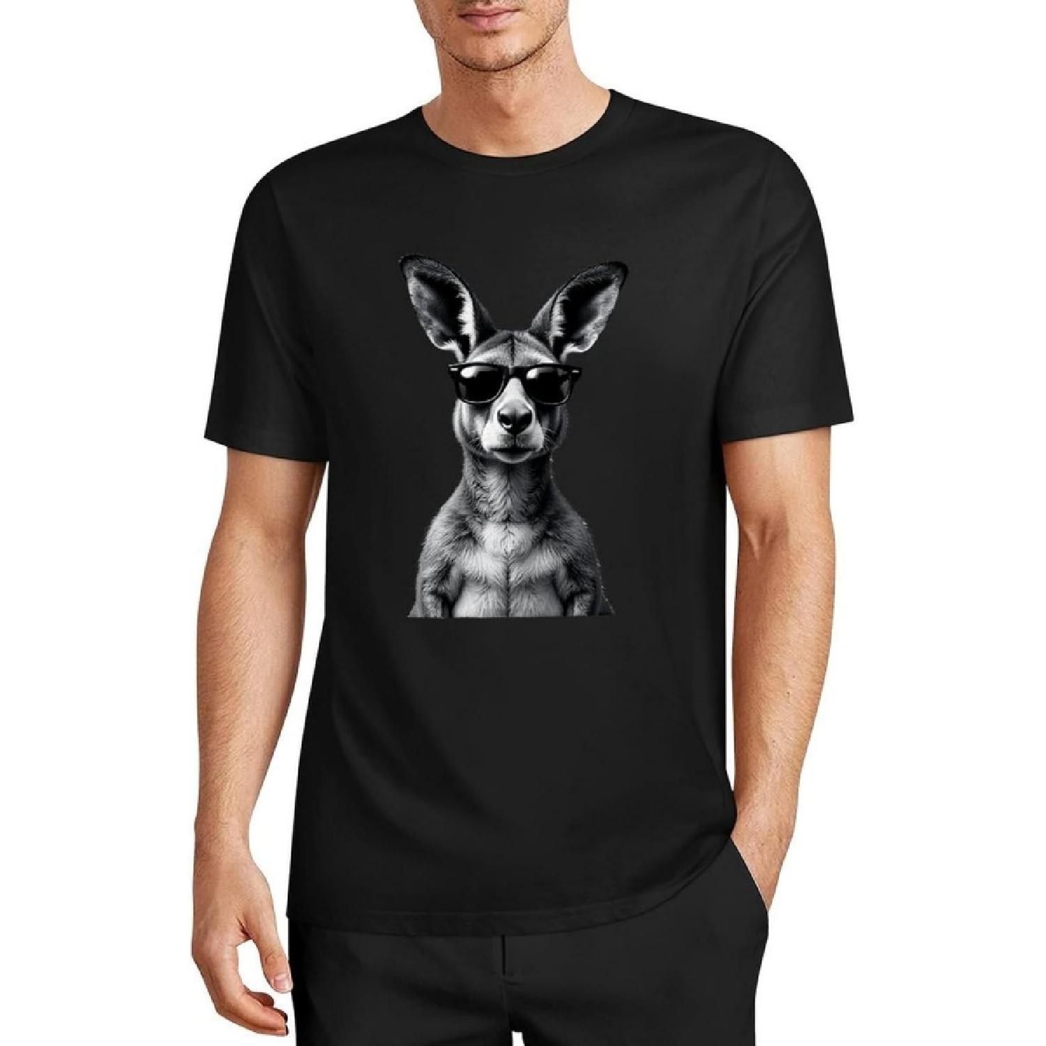 Soft Cotton Short Sleeve T-Shirt Casual Fit Cool Kangaroo with Sunglasses Shirt XXXXXL разноцветный