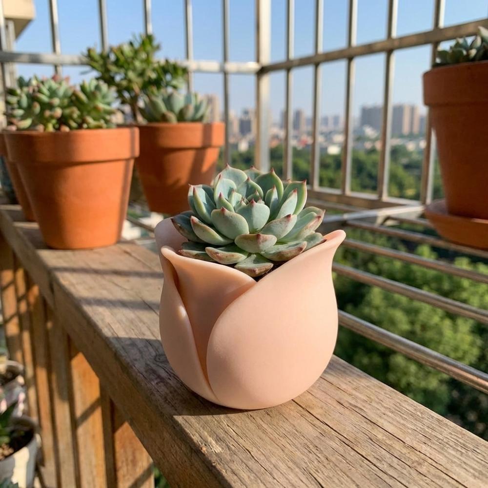 Unique Mini Rose Shape Pots Plastic Green Onion Pots Modern 3D Printed Plant Pot  Indoor Plants