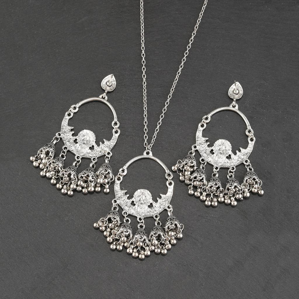 Vintage Etnisk Duskanheng Øredobber Sett For Kvinner Indisk Gypsy Rund Blomst Halskjede Retro Bryllup Zirkon Sett