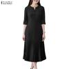 ZANZEA Women Casual V-Neck Half Sleeve Elegant Pleated Dress