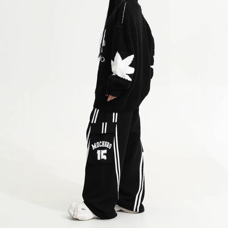 Striped hiphop overalls spring and summer new men's and women's couples clothes straight wide-leg hip-hop pants