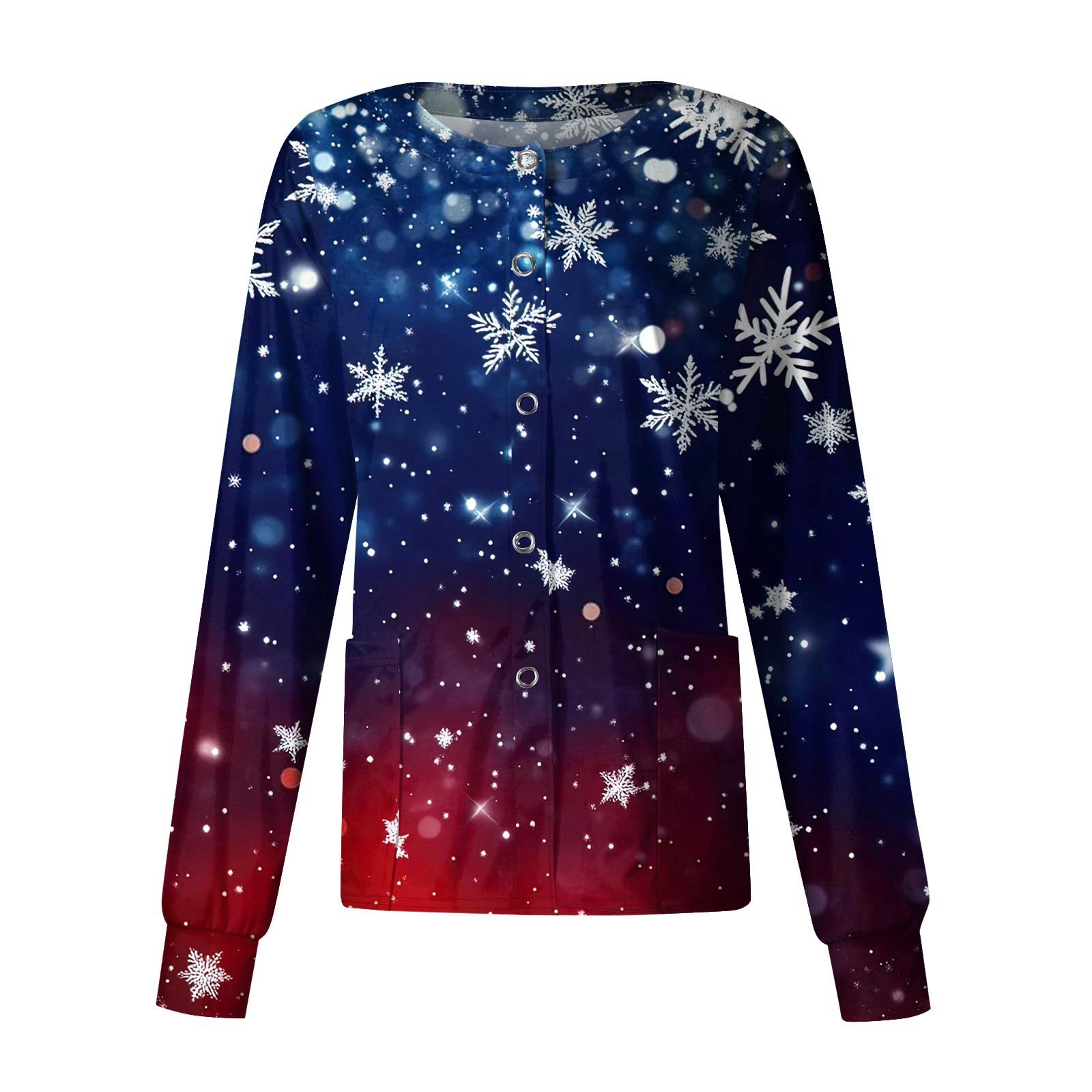 

Женский повседневный однобортный однобортный защитная одежда с рождественским принтом и длинными рукавами, кардиган, топ S