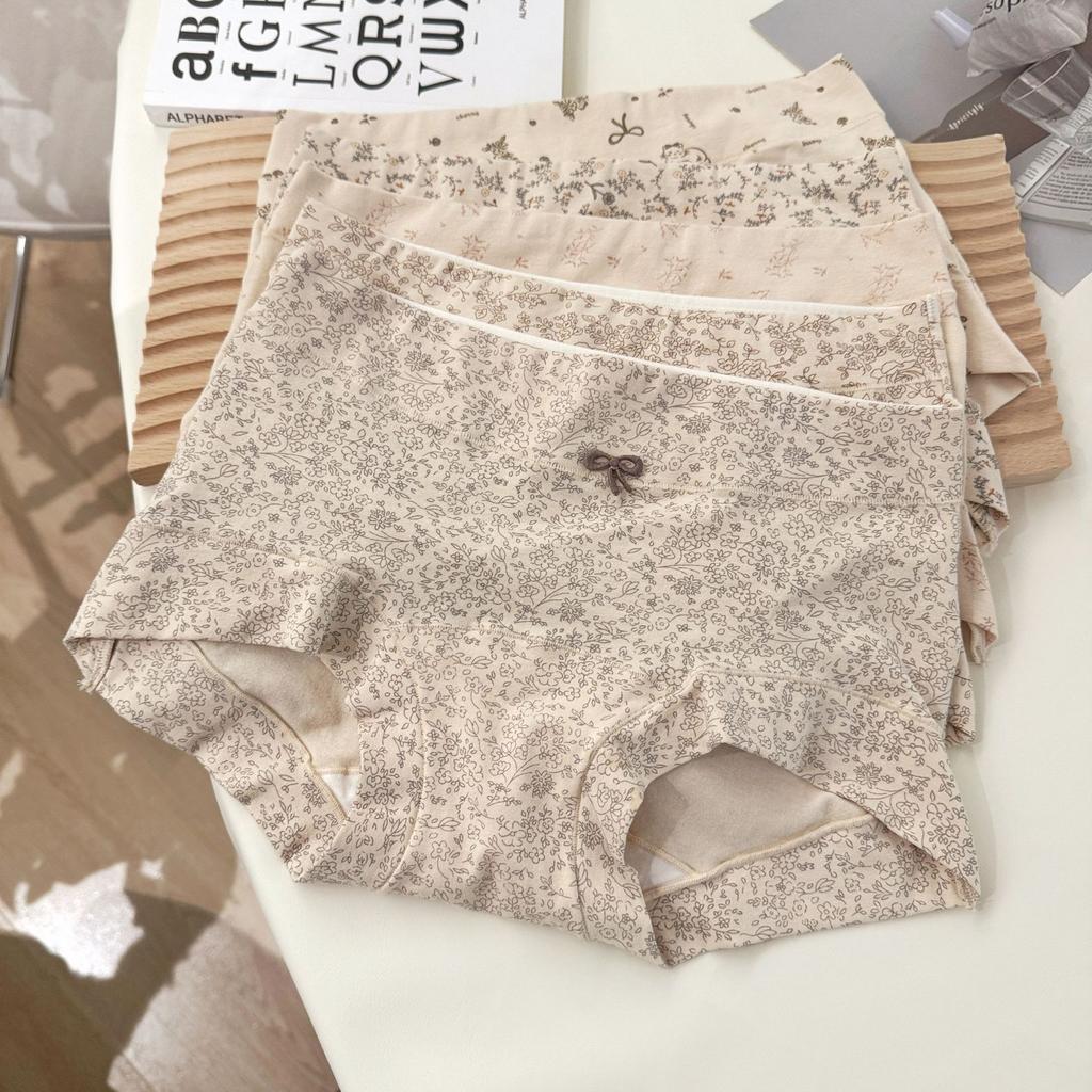 Large Size Lady Spring and Autumn Floral Pure Cotton 10A Antibacterial Extension Crotch Skin Breathable Small Flat Angle Briefs