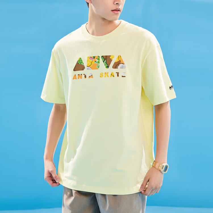 Anta Alphabet Print Round Neck Short Sleeve T-shirt Unisex Tops Coconut-Palm-Green 152328149-2