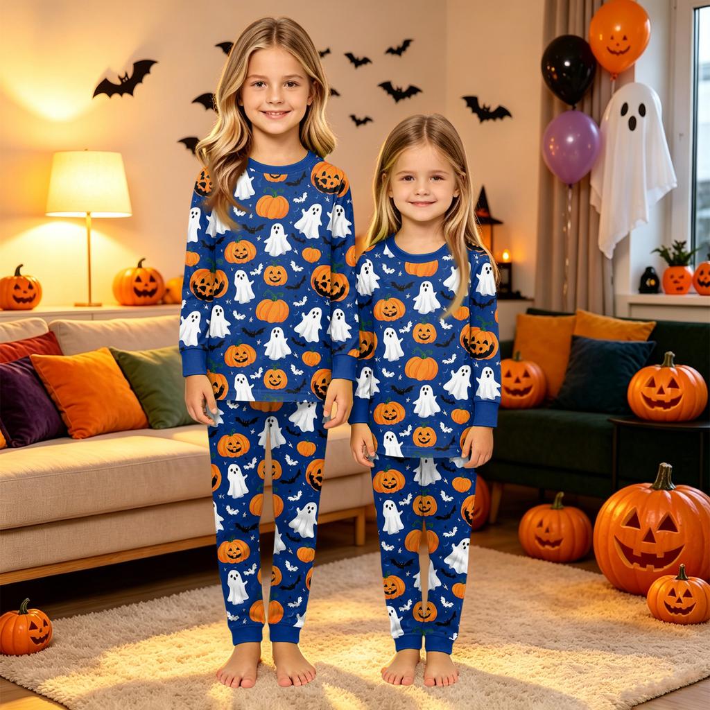 Family Matching Halloween Printed Loungewear Set with Long Sleeve Top and Pants for Women, Men and Kids