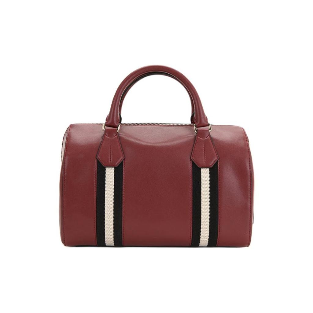 Bally Red And White Striped Fashion Boston Leather Crossbody Handbag Women Handbag Dark-Red 6219689-00524