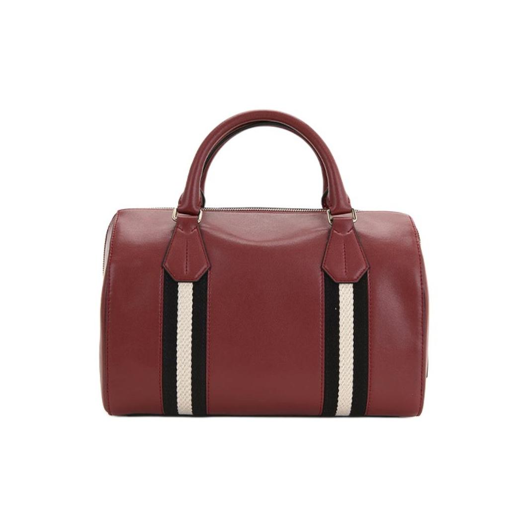 Bally Red And White Striped Fashion Boston Leather Crossbody Handbag Women handbag Dark-Red 6219689-00524 Basic Set (Bag+Dust Bag)