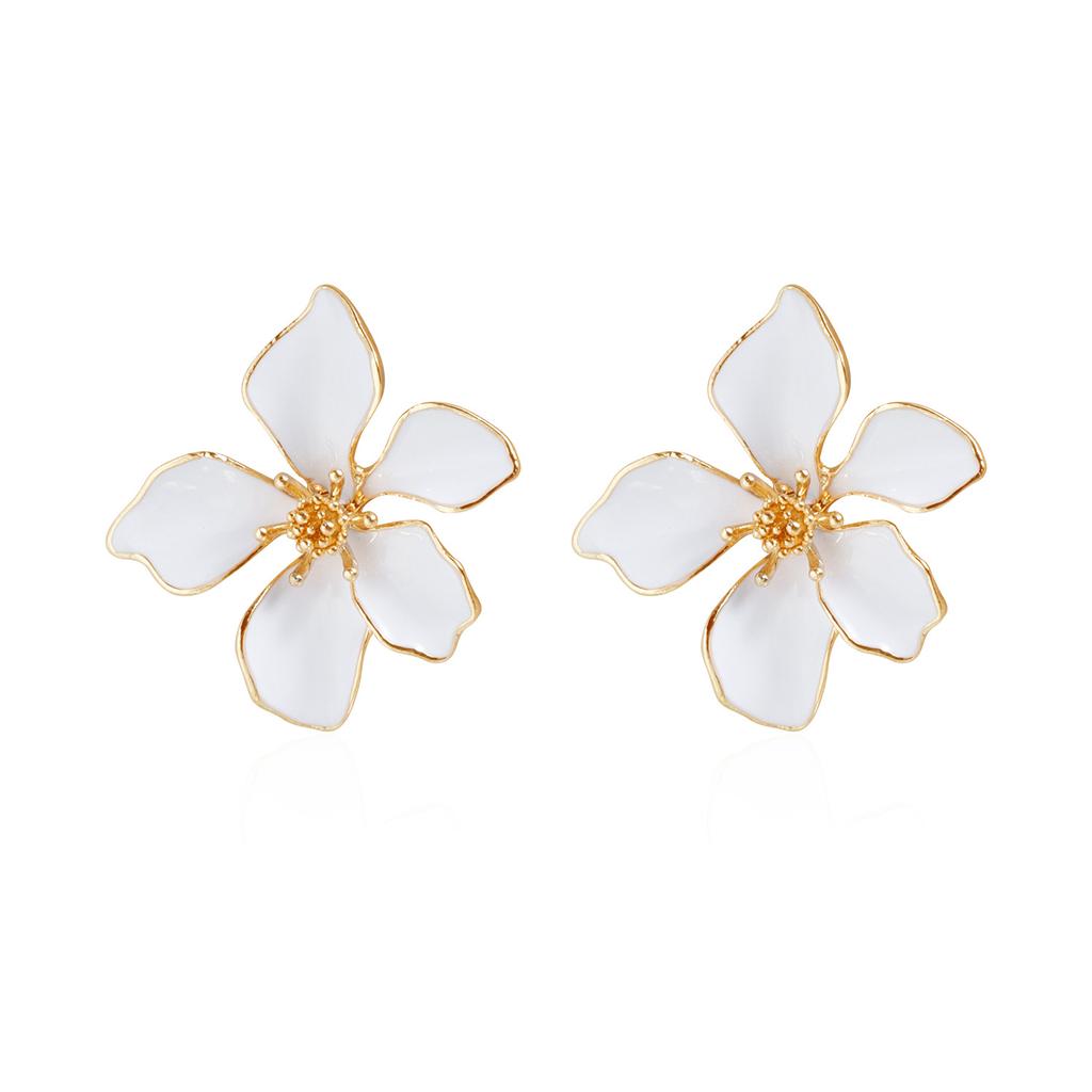 Personality Temperament Petal Drop Glaze Stud Earrings ins Colorful Stems Earrings