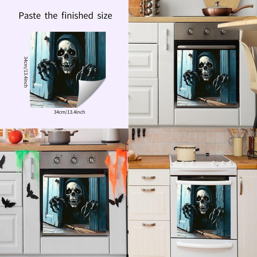 Skeleton Halloween Smile Open Door Glass Cabinet Kitchen Home Decor Stickers