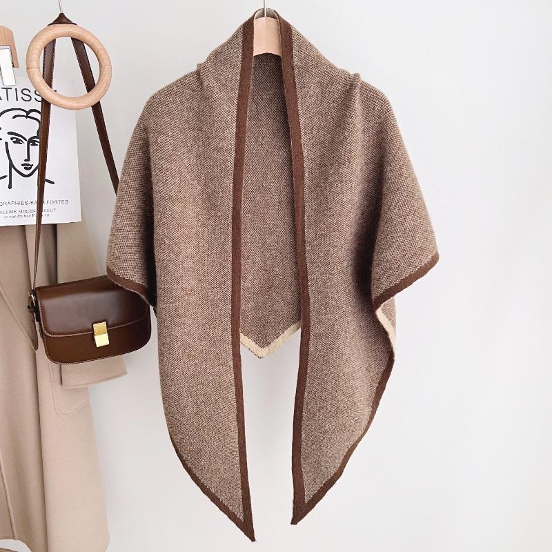 Korean Vintage Knit Solid Thick Triangle Scarf For Women Winter Warm Versatile Shawl