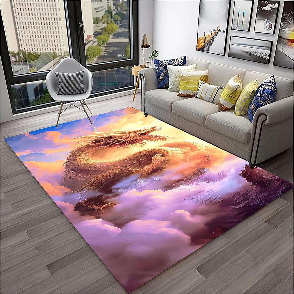 3D-Teppich mit chinesischem Drachen, Mythos, Kunst, Cartoon-Motiv, für Zuhause, Wohnzimmer, Schlafzimmer, Sofa, Fußmatte, Dekoration, Kinderspielbereich, rutschfeste Bodenmatte
