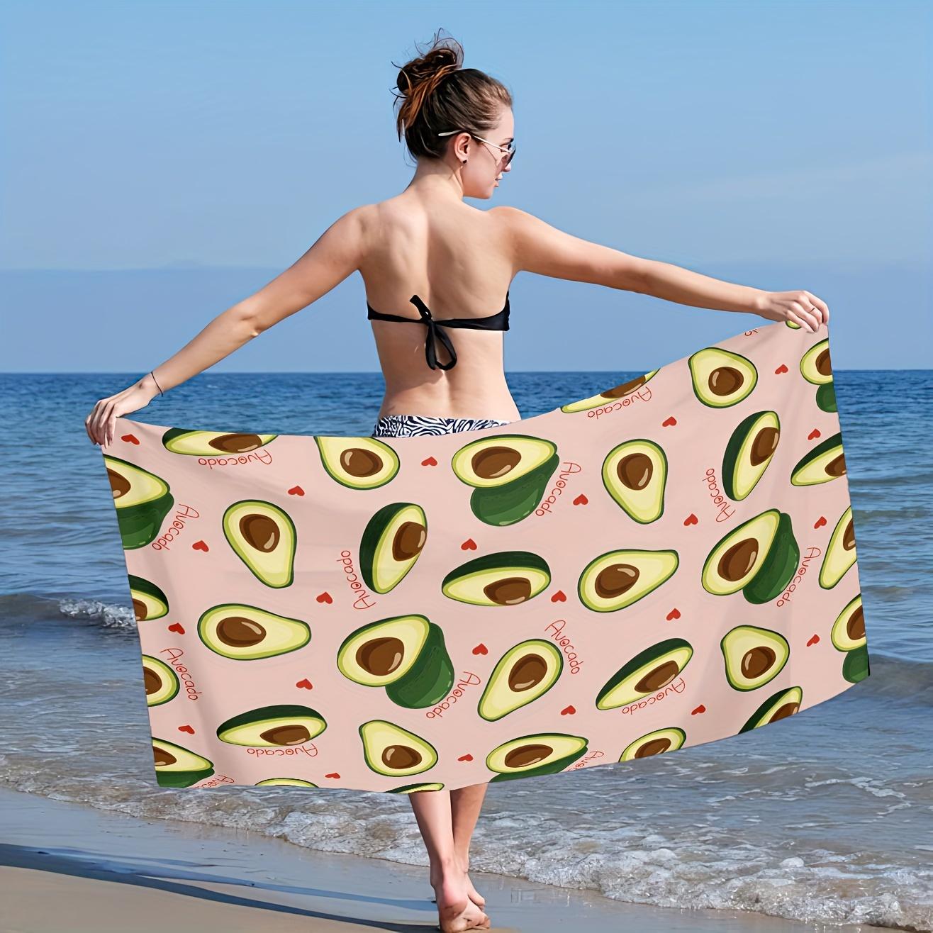 

Cartoon Avocado Fruit Polyester Beach Towel, Soft Quick-Dry Absorbent for Swimming Bath Outdoor W30*H60(CM)