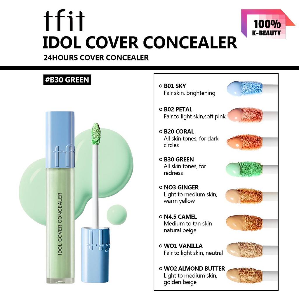 TFIT IDOL COVER CONCEALER 6.5g B01/B02/B20/B30/N03/N4.5/W01/W02, Rich Coverage, Creamy Texture, Natural Fit Finish, Korean Cosmetics, Korean Makeup