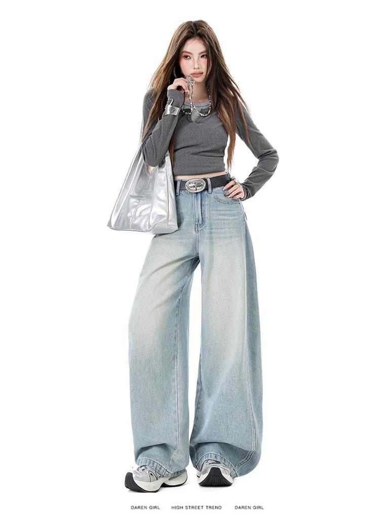 High Street Style Damen Weite Jeans - Frühling/Herbst 2026 Bodenlang Lockerer Schnitt