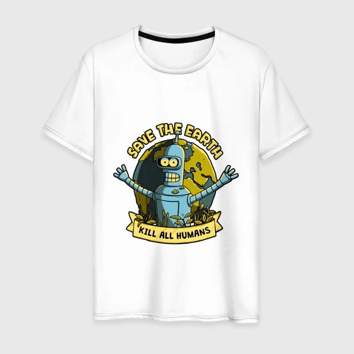 POSTER RETRO GESCHENK KUNST UK Streetwear Sommer Kurzarm T-Shirt Lustiges T-Shirt KILL ALL HUMANS T-SHIRT BENDER ROBOTER BIER FILM FERNSEHEN T-SHIRT
