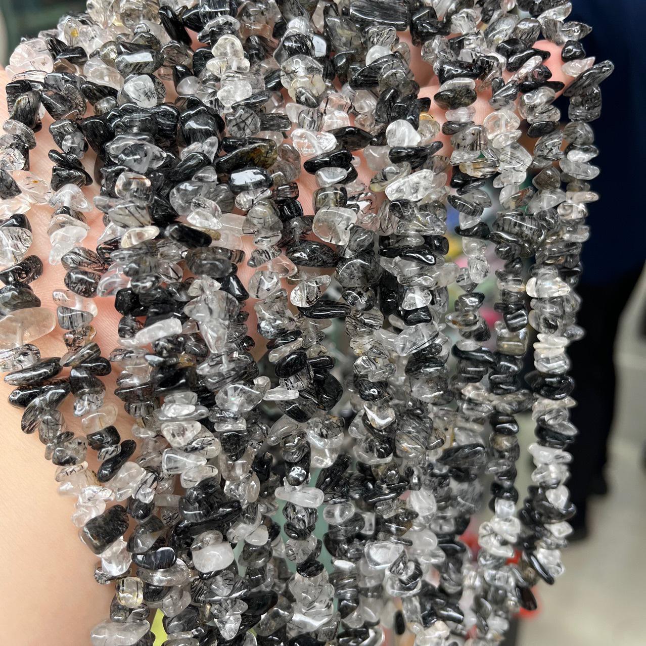 

5-8MM Natural Black Rutilated Quartz Chip Beads Chain for DIY Bracelet Necklace Jewelry