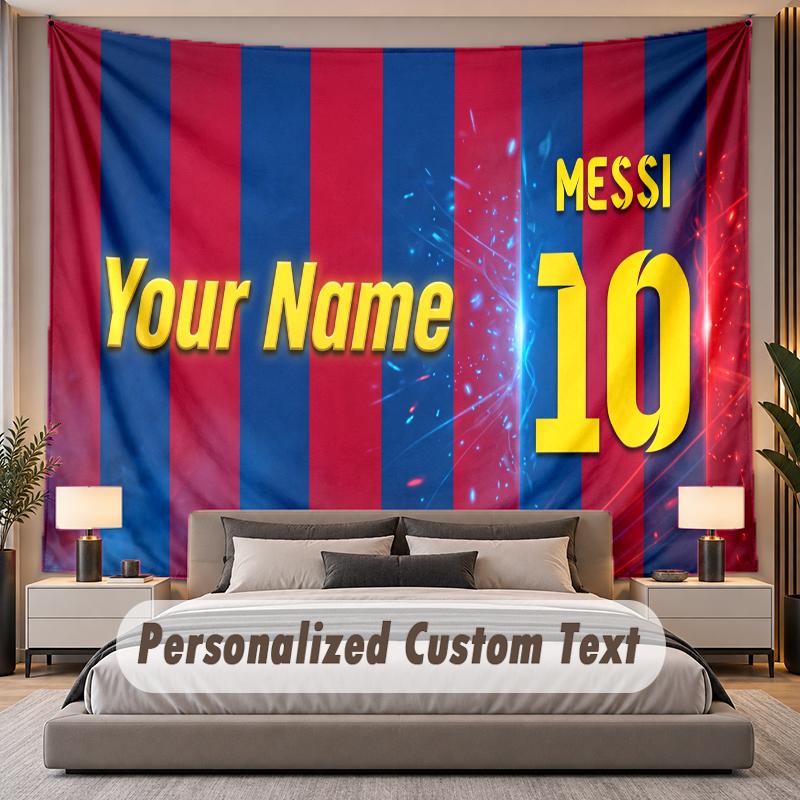 Benutzerdefiniertes Namens-Text-Wandteppich Lionel Messi Personalisierter Polyester-Wandteppich für Schlafzimmer und Zimmer