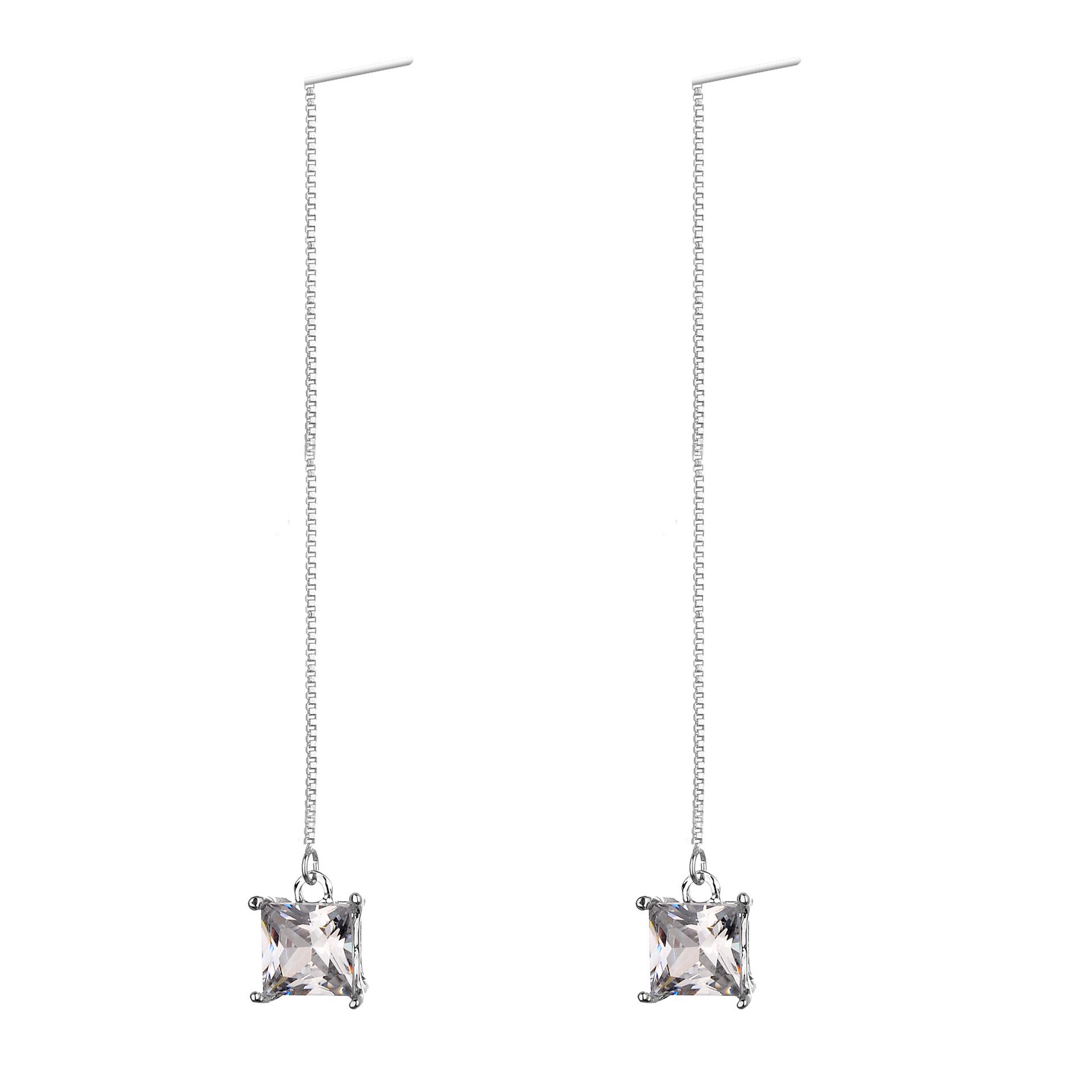 European  American Zircon Crystal Tassel Ear Wire Earrings for Women