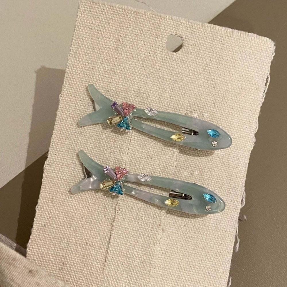 Rhinestone Colorful Hairpin Crystal Small Barrette Duckbill Clip Fish-shaped Hair Clip Girls синий