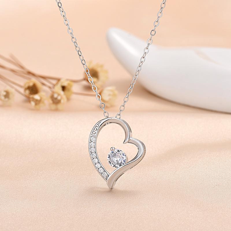 Europäisch-Amerikanische Mode Zirkon Kristall Herz Anhänger Halskette