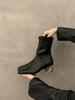 Thick heel square toe black boots women's shoes 2025 new fall and winter fleece brown skinny boots Korean small ankle boots