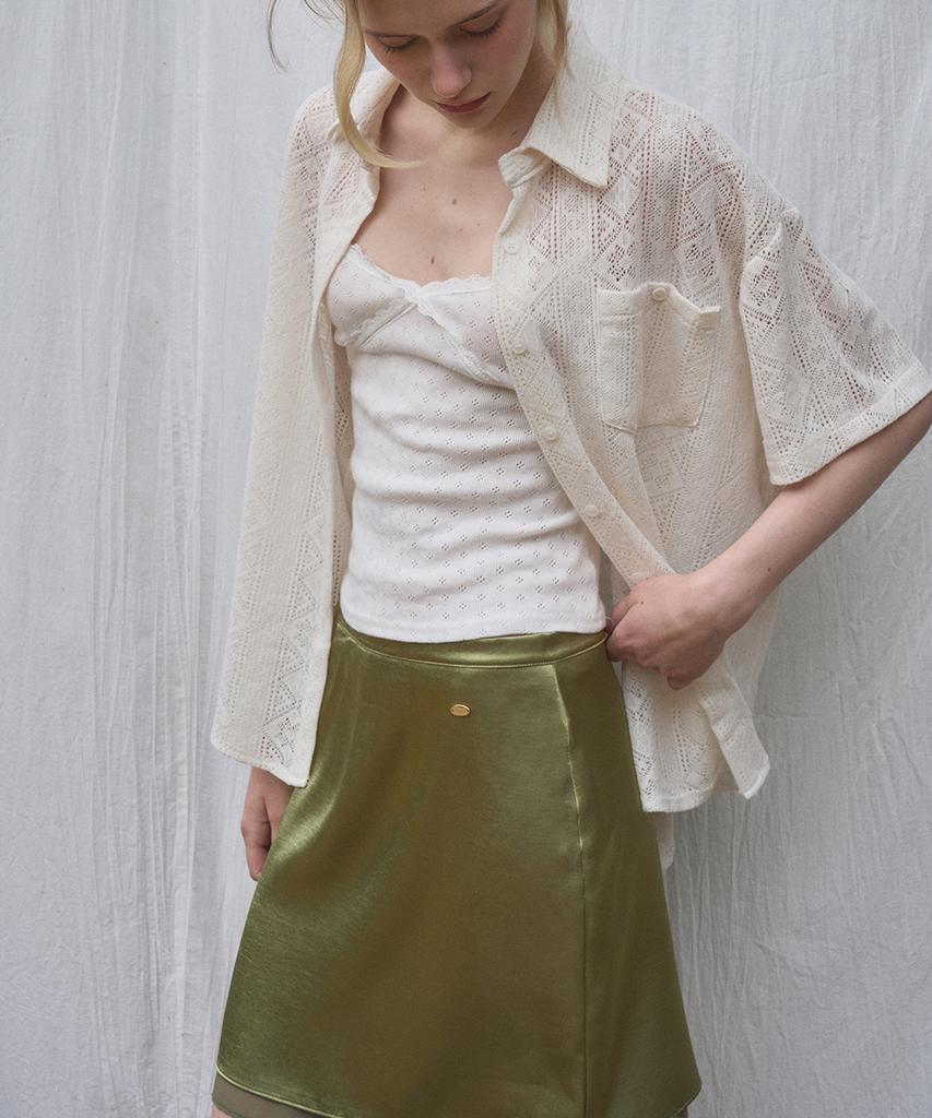 Heint Mist Double Layered Satin Mini Skirt 3Col_Olive