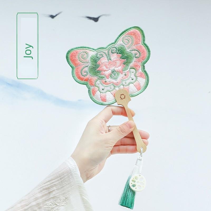 Kids Antique Fan Chinese Style Embroidery Hand-Cranked Dance Performance Koi Lotus Handmade Circular Fan Girl Han Chinese Clothing Accessories