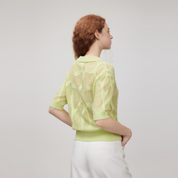 ELLE Comfortable Versatile Knit Polo Short Sleeve Women tops Light-Green L8SZP166