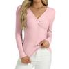 Women's Fashion Twisted V-Neck Slim T-Shirt Long Sleeve Pullover Solid Colour Top