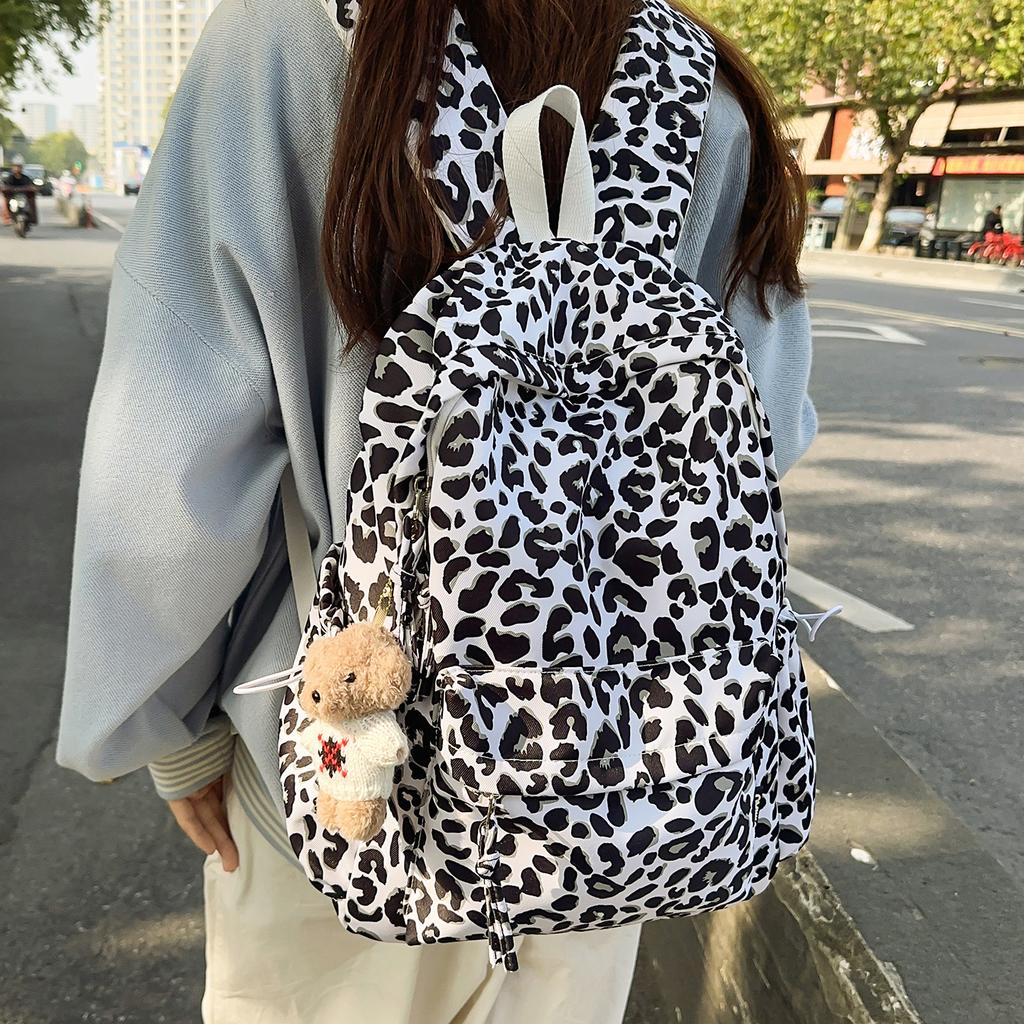 Schultasche Herbst und Winter neu Leopardenmuster Retro Nische Schultasche Damen Abholung Trendig Cool Ins Europäisch und Amerikanisch Spice Girls Freizeit Reisen