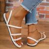 Summer New Korean Style Sandals with Thin Strap, Low Heel and Square Heel Comfortable and Versatile Women's Sandals with Two Straps for Students