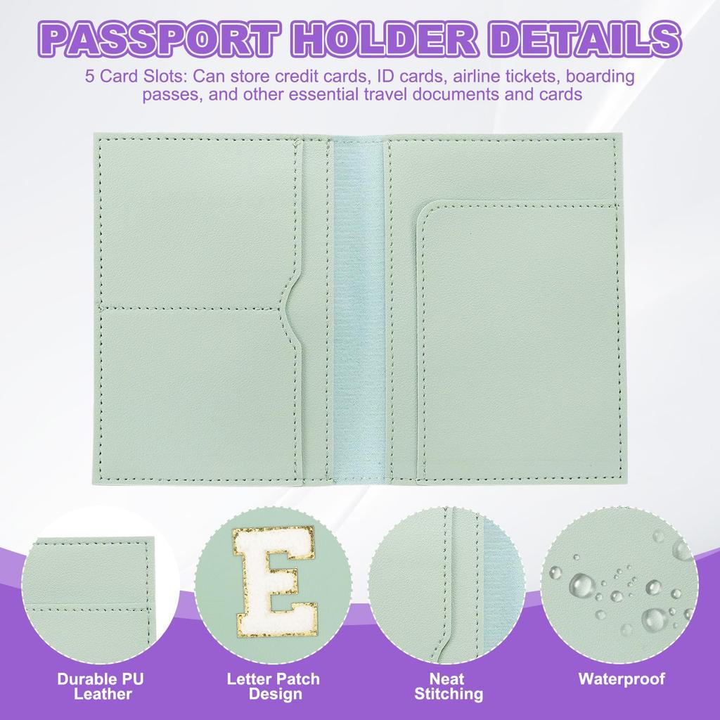 Travel Passport Luggage Tag Set with Initial Passport Cover and Alphabet Chenille Letter Travel Wallet Bag Suitcase Identifier for Women and Family