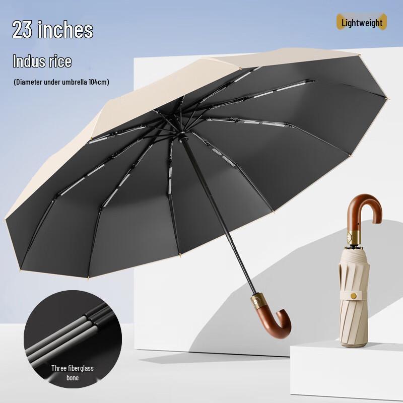 KarLot Fully Automatic Solid Wood Curved Handle Umbrella 23 Inch