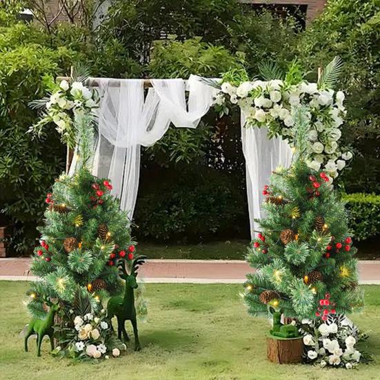 Yousheng Lighted Artificial Christmas Urn Filler Battery Operated Pre-lit Xmas Pine Tree with Tripod Stake And 50 LED Light Outdoor Planter Filler