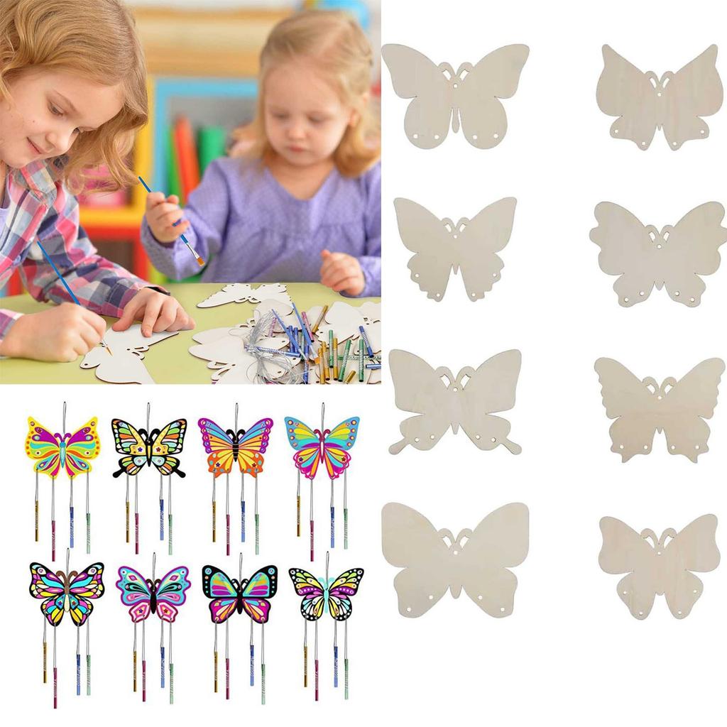 8 Stück Schmetterling Unfertige Bastelarbeiten Holzscheiben Ornamente Für Kinder Bemalen Windspiele Heimdeko Kinder DIY Malen Geschenke 2d