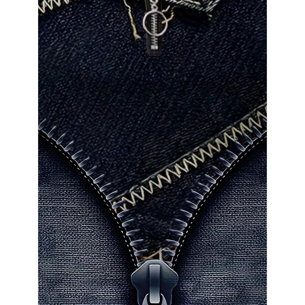 Comfortable Trend Casual Elegant Style Irregular Imitation Denim Element Printed Women's Zipper Long Sleeve