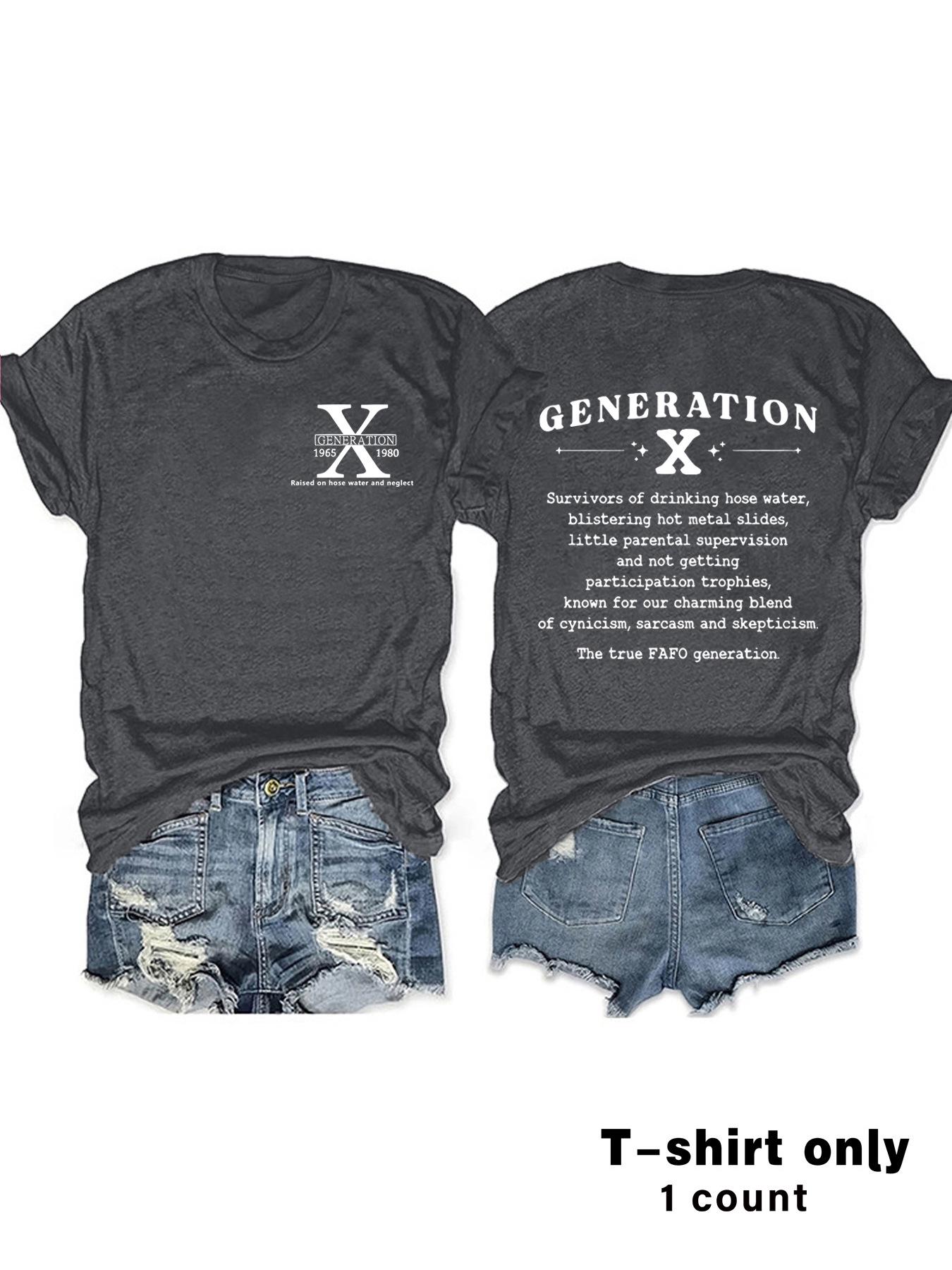 

Европейская и американская женская футболка Generation X с круглым вырезом – Свободный крой, Короткий рукав Medium