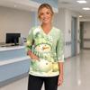 Women's Christmas Print V-Neck Work -Quarter Sleeve Caregiver Uniform Scrub Tunic