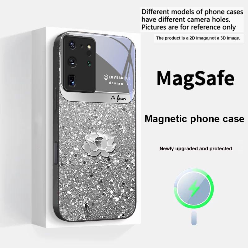 Pink Gradient Lotus For Samsung S25 S25 Edge S25Ultra S8 9 10 20 S21 Pro 22 Plus S23 FE S24 Ultra Magsafe Glass Phone Case