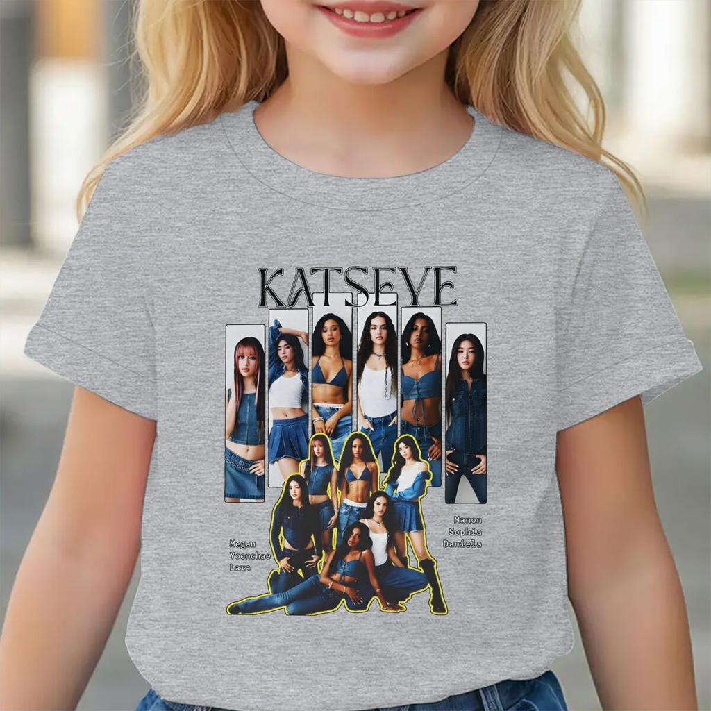 KATSEYE Print T-shirt for Kids Casual Summer Top with Katseye Pattern Short Sleeve Tee Youth Girl Streetwear Fashion Tops