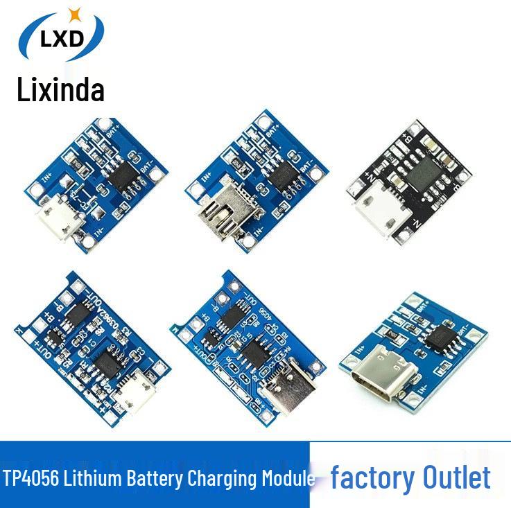 TP4056 18650 Lithium Battery Charging Board with 1A Overcharge & Over-discharge Protection for 3.6-4.2V Batteries.