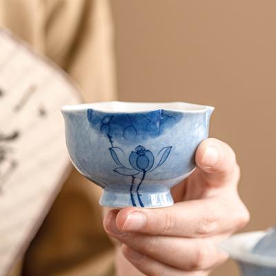 Blue Lotus Hand-painted Master Cup White Porcelain Teacup Single Master Cup Tea Bowl Chinese Kung Fu Teaset Drinkware Teaware
