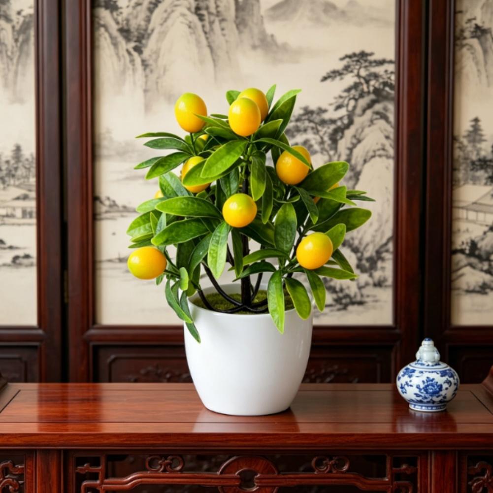 For MINI Lemon Artificial Plant In Pot for Desk Decoration Yellow Fake Fruit Potted Plant for Office Home 18cm Realistic Look